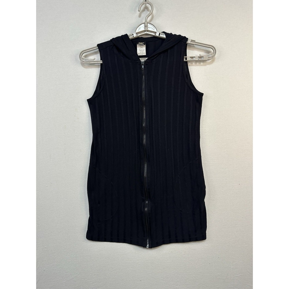 Vtg Wear Abouts Women's Sleeveless FullZip Sweater Hoodie Black Pockets USA Made